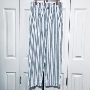 Madewell Paperbag Pleated Waist White Striped Linen Blend Pants Size 2